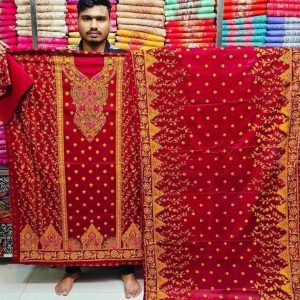 কারচুপি বুটিক্স থ্রি-পিস লাল খয়েরী