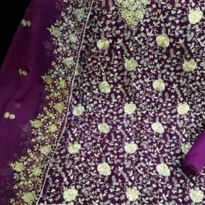 জর্জেট ৪ পিস — এলিগ্যান্ট গোলাপফুল জাম কালার