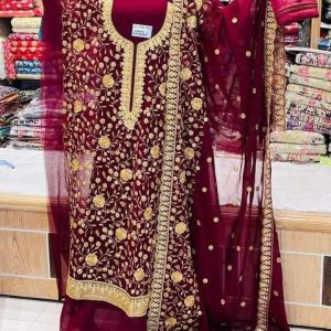 জর্জেট ৪ পিস — এলিগ্যান্ট গোলাপফুল খয়রি কালার